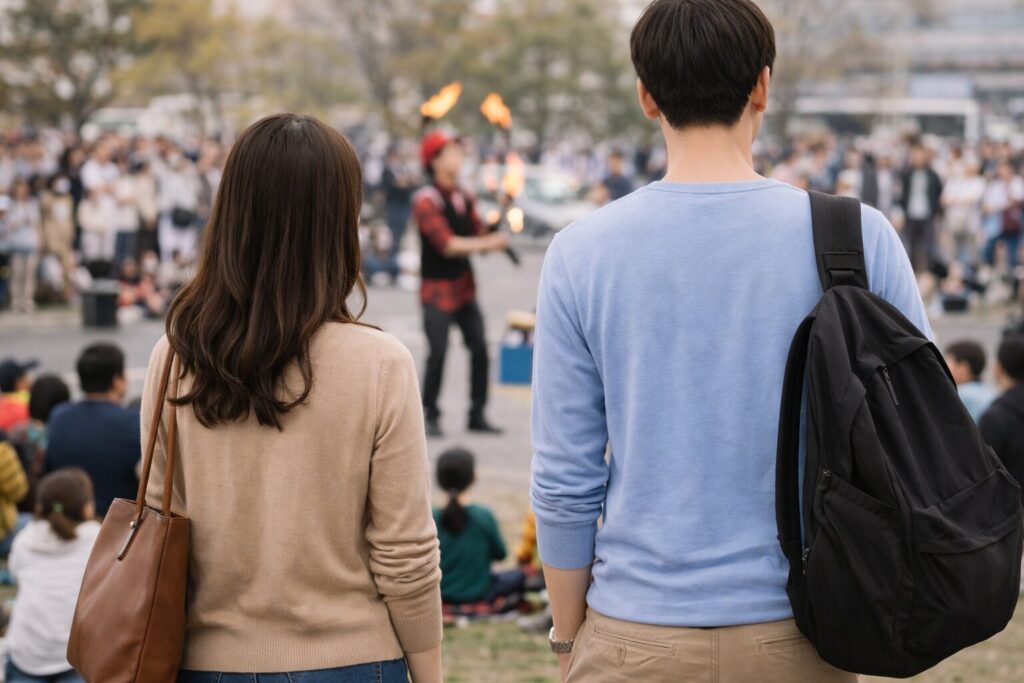 大道芸を見る二人