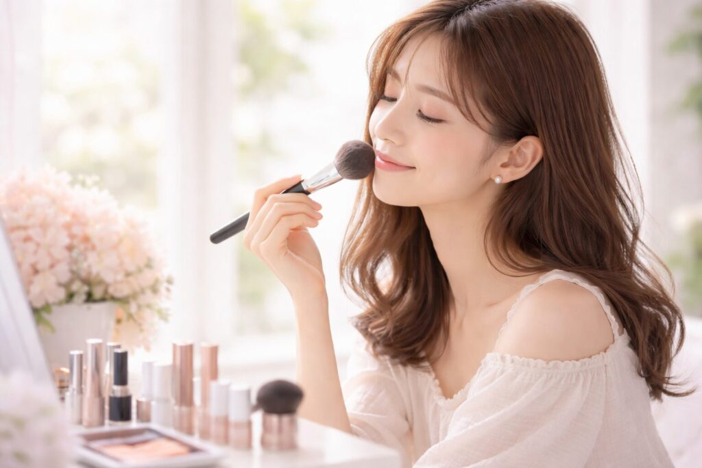 ブルベ夏メイクする女性